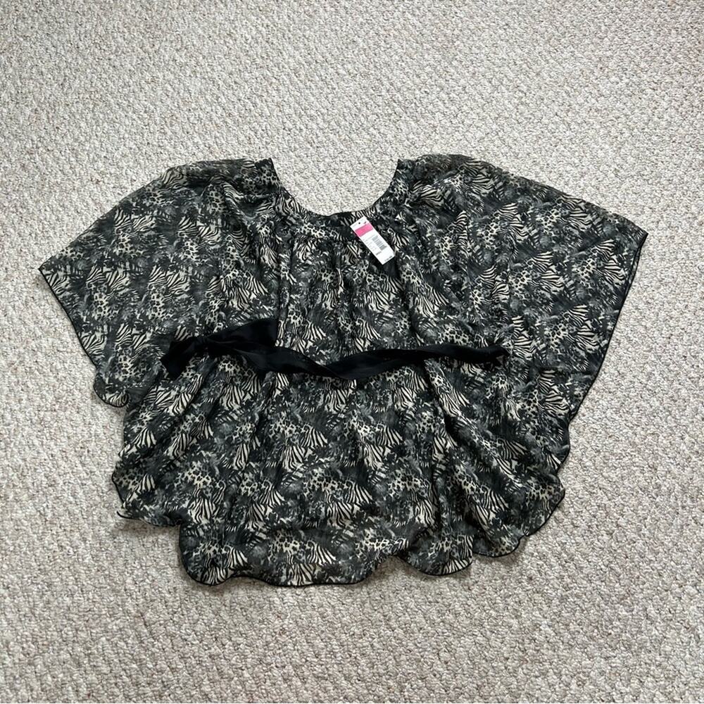 Lilly Lou Animal Print Belted Blouse Womens Small Pullover Relaxed Flowy Sheer
